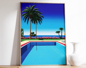 Miami Pool Print, Retro 80s Beach Art, Sunset Poster - Etsy