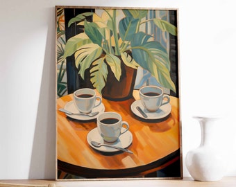 Vintage Coffee Cup Poster, Botanical Kitchen Decor