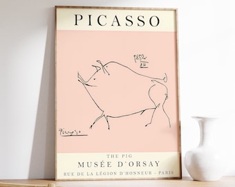 Picasso 'The Pink Pig' Exhibition Poster, Vintage Line Art Print