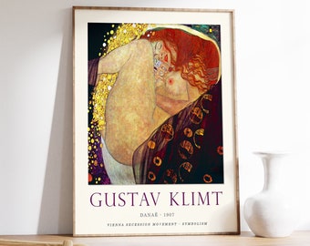 Gustav Klimt Poster, Danae, Klimt Exhibition Poster, Art Nouveau, Modern Art Print, Wall Art Decor, Housewarming, Birthday gift A1/A2/A3/A4