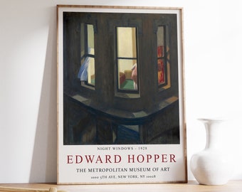 Edward Hopper Exhibition Poster, Night Windows, Wall Art Decor, Realism, Architecture, Scenery, Gift Idea, Minimalism