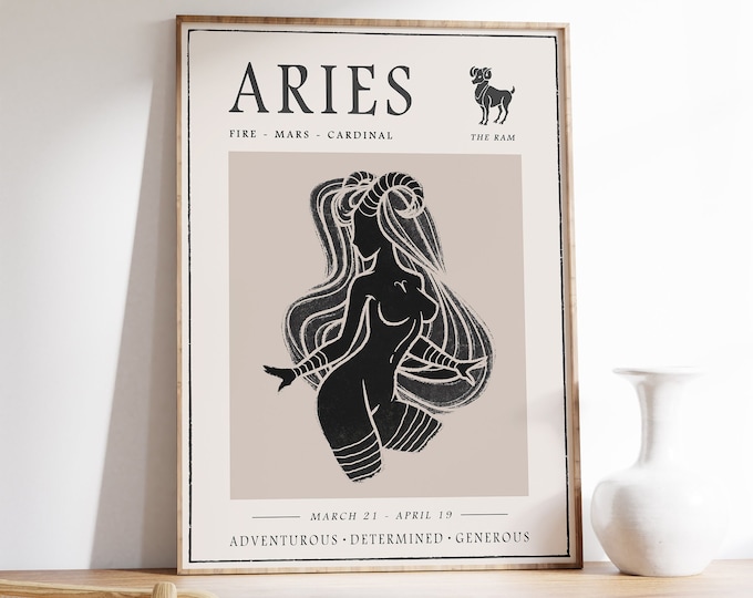 Star Sign Poster, Aries Star Sign Print, Birthday Gift, Zodiac, Astrology Poster, Star Sign Art Print, Boho Decor, Bedroom Art, A1/A2/A3/A4
