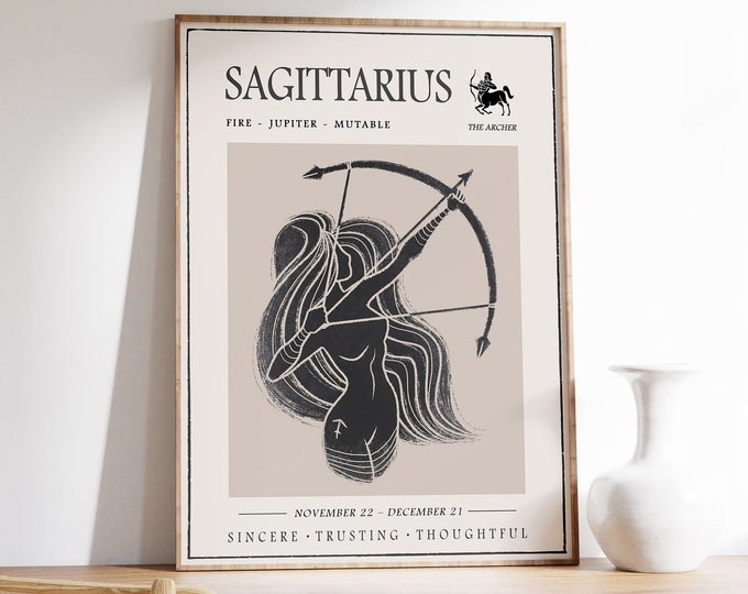 Sagittarius Star Sign Art Print, Zodiac Astrology Poster, Boho Decor
