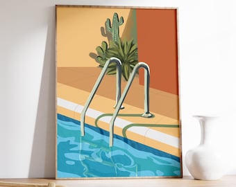 Swimming Pool Art Print, Summer Desert Landscape