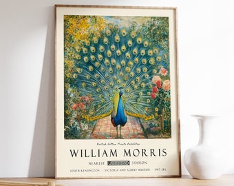 William Morris Peacock Exhibition Art Poster, Vintage London Print