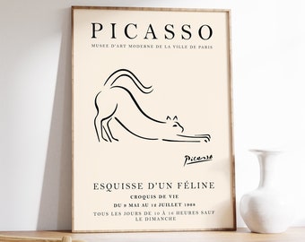Picasso Cat Line Art Print, Minimalist Exhibition Poster