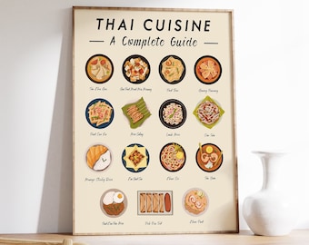 Thailand Cuisine Art Print, Retro Food Poster