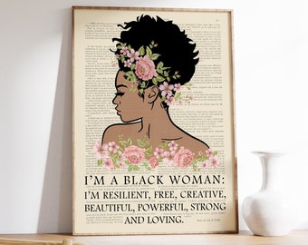Black Female Quote Poster, Afro Art, Vintage Poster, Vintage Print, Black Art, Motivational Posters, Inspiring Posters, Quote Posters