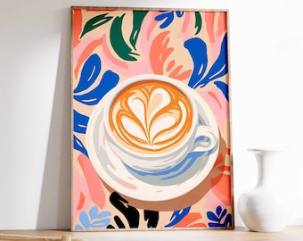 Vintage Coffee Print, Floral Illustration, Kitchen Decor
