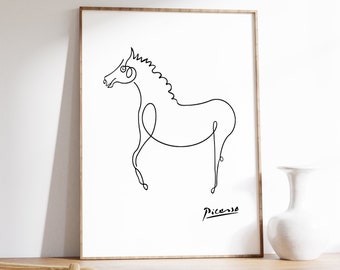 ピカソ　アートプリント ピカソ展プリント、ピカソの馬のプリント、ミニマリストラインアート