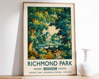 Richmond Park Print, London Print, Park Poster, Vintage Wall Art, Floral Art, Floral Print, Textile Print, Vintage Poster, A1/A2/A3/A4