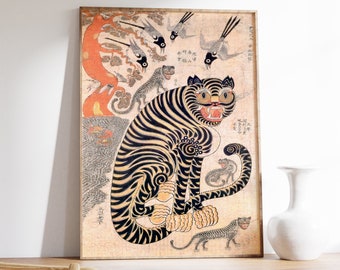 Vintage Japanese Tiger Art Print, Animal Poster