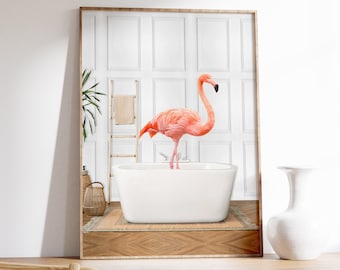 Animal In Bath Bathtub Poster, Flamingo Poster, Flamingo Print, Animal Wall Art Decor, Bathroom Decor, Home Decor, Animal Gift, A1/A2/A3/A4