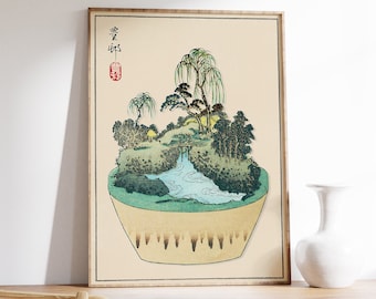 Japanese Bonsai Art Print, Vintage Woodblock Style Poster