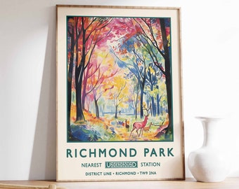 Vintage reisposter Richmond Park, Londense bloemenbotanische kunst