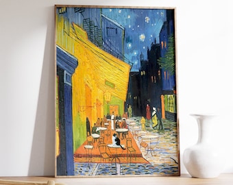 Van Gogh Cafe Terrace Cat Print, Van Gogh Cat Poster, Cat Art, Cat Print, Floral Print, Wall Art Decor, Cat Lover Gift, A1/A2/A3/A4