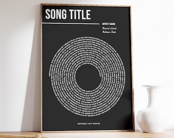 Custom Vinyl Lyrics Print, Personalised Music Poster, Customizable Music Gift, Anniversary Gift, Music Gift, Wedding Song Dance, A1/A2/A3/A4