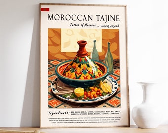 Moroccan Tajine Food Poster, Morocco Food Print, Tajine Poster, Kitchen Print, Kitchen Decor, Food Art, Food & Drink Art