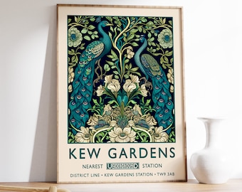 William Morris Pfau Druck, Kew Gardens Druck, London Druck, William Morris Poster, Vintage Wandkunst, Blumenkunst, Vintage Poster