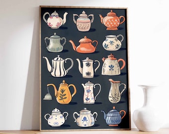 Stampa artistica di una teiera vintage, decorazione per cucina e bar.