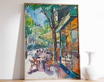 Vintage Cafe Bistro Poster, European Food Illustration Art