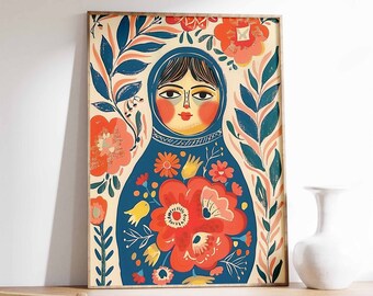 Russian Doll Print, Matryoshka Doll Poster, Eastern European Art, Traditional Russian Decor, Folk Art Print, Russian Souvenir Art