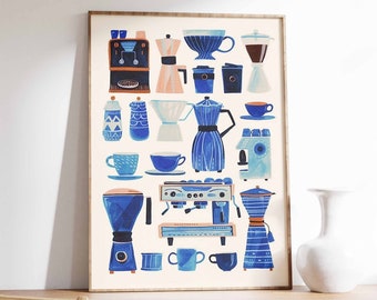 Impresión de café retro, póster de café vintage, impresión de comida, decoración de cocina, arte de cafetería, impresión de comida vintage, decoración de viaje italiana, decoración vintage