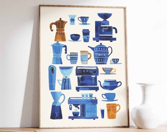 Retro Coffee Poster, Vintage Kitchen Cafe Art Print