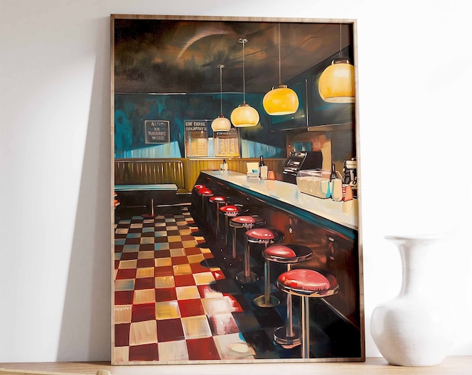 Retro American Diner Print, American Diner Poster, Food and Drink Art, Kitchen Poster, Kitchen Decor, 70's Retro Wall Art, Food Poster