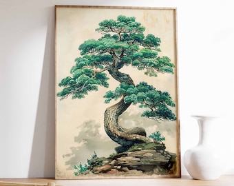 Bonsai Tree Poster, Japanese Bonsai Print, Japanese Floral Print, Traditional Japanese Wall Art, Oriental Print, Tree Print, Tree Poster