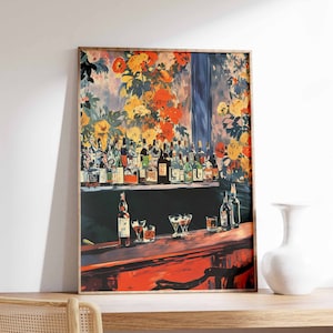 Impresión de barra de cócteles retro, póster de cócteles vintage, arte de comida y bebida, póster de cocina, decoración de cocina, arte de ilustración de comida, póster de comida