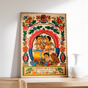 Mexican Culture Poster, Colourful Mexican Art Prints, Traditional Mexican Artwork, Floral Vintage Poster, Latin Decor, Cultural Gift
