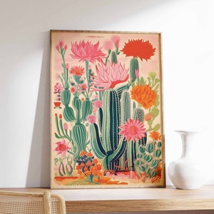 Vintage Mexican Cactus Poster, Colourful Mexican Art Print, Traditional Mexican Artwork, Floral Vintage Poster, Latin Decor, Cultural Gift