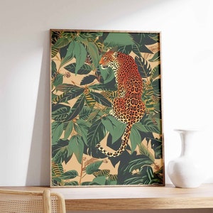 Impresión de tigre, póster de tigre vintage, decoración botánica, arte de la jungla, arte de tigre japonés, arte de tigre indio, arte de pared tropical, arte animal vintage