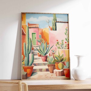 Vintage Mexikanische Kaktus Poster, Bunte mexikanische Kunstdruck, Traditionelle mexikanische Kunstwerk, Blumen Vintage Poster, Latein Dekor, Kulturelles Geschenk