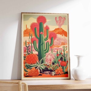 Vintage Mexikanische Kaktus Poster, Bunte mexikanische Kunstdruck, Traditionelle mexikanische Kunstwerk, Blumen Vintage Poster, Latein Dekor, Kulturelles Geschenk