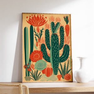 Vintage Mexikanische Kaktus Poster, Bunte mexikanische Kunstdrucke, Traditionelle Mexikanische Kunstwerk, Blumen Vintage Poster, Latein Dekor, Kulturelles Geschenk