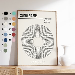 Custom Vinyl Lyrics Print, Personalised Music Poster, Customizable Music Gift, Anniversary Gift, Music Gift, Wedding Song Dance, A1/A2/A3/A4 image 1