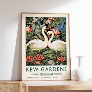 William Morris Swan Print, Kew Gardens Print, London Print, William Morris Poster, Vintage Wall Art, Floral Art, Vintage Poster
