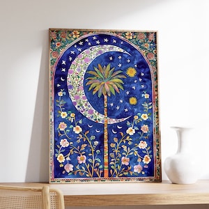 Póster de arte floral islámico, impresión islámica tradicional, obra de arte islámica, decoración de Oriente Medio, póster árabe, arte musulmán, regalo musulmán
