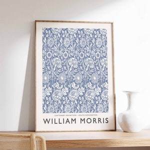William Morris Blue Print, William Morris Exhibition Poster, William Morris Floral Decor, Vintage Wall Art, Botanical Art, Flower Print