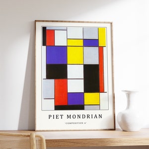 Piet Mondrian Poster, Composition A, Piet Mondrian Art Print, Bauhaus Poster, Abstract Art, Cubism, Modern Art, Gift, A1/A2/A3/A4 image 1