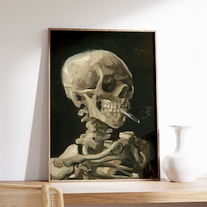 Van Gogh Skull with Burning Cigarette Poster, Famous Art Print
