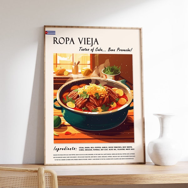 Cuban Ropa Vieja Food Poster, Cuban Food Print, Cuban Food Art, Cuban Decor, Food Poster, South American Decor, Kitchen Decor, A1/A2/A3/A4