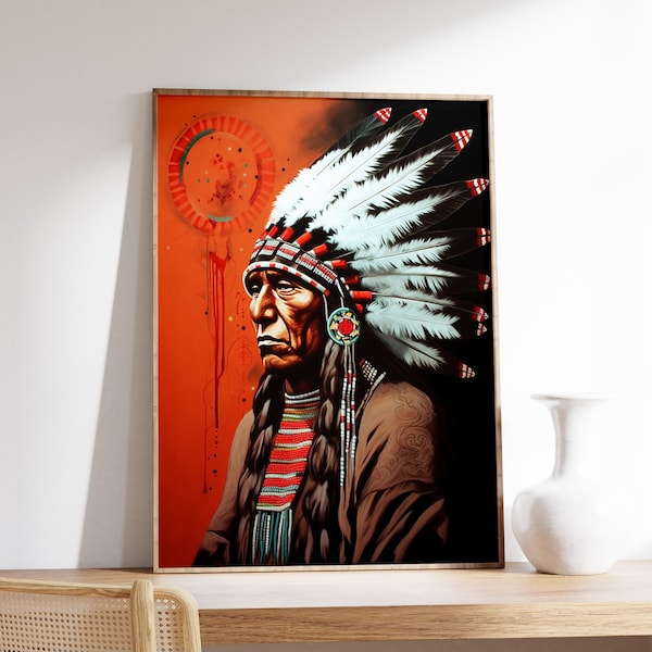 Poster indien rouge, art indigène, peintures amérindiennes, art mural psychédélique, décoration spirituelle, impression culturelle, idée cadeau, A1/A2/A3/A4