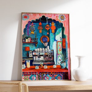 Indian Cafe Print, Traditonal Indian Art, Food and Drink Art, Kitchen Poster, Kitchen Decor, Food Art, Indian Folk Art, Indian Gift