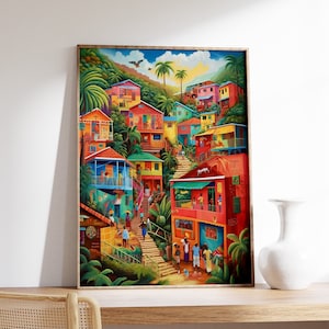Caribbean Poster, Caribbean Wall Art, Tropical Decor, Scenery Poster, Tropical Art Print, Floral Art, Floral Decor, Black Gift, A1/A2/A3/A4