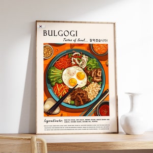 koreanisches Bulgogi Essen Poster, südkoreanisches Essen Druck, Asiatisches Essen, Küchendeko, Food Art, Essen und Trinken Poster, Essen Geschenk, A1/A2/A3/A4