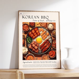 Póster de comida de barbacoa coreana, impresión de comida de Corea del Sur, arte de comida asiática, decoración de cocina, arte de comida, póster de comida y bebida, regalo de comida, A1/A2/A3/A4