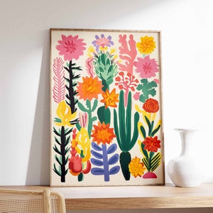 Vintage Mexikanische Kaktus Poster, Bunte mexikanische Kunstdruck, Traditionelle mexikanische Kunstwerk, Blumen Vintage Poster, Latein Dekor, Kulturelles Geschenk